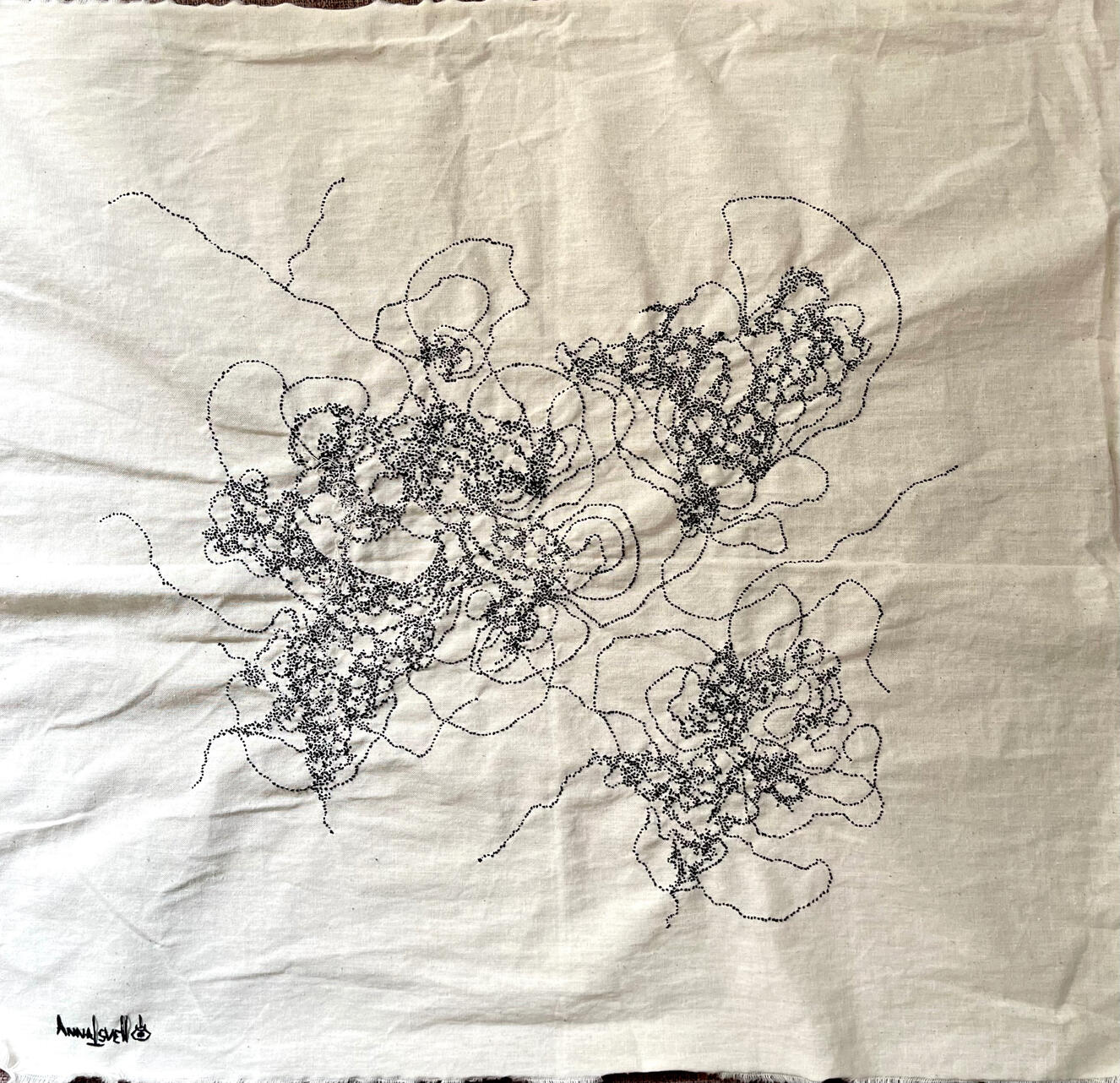 “Butterfly with the black wings”, 2026. Hand embroidery on linen, size 50x47 cm / 19.6”х18.5”