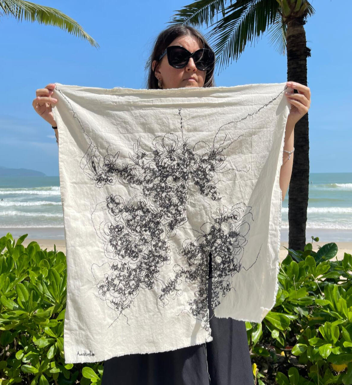 "Perfect imperfection", 2026. Hand embroidery on linen, 67x74cm / 26.4” x 29”.