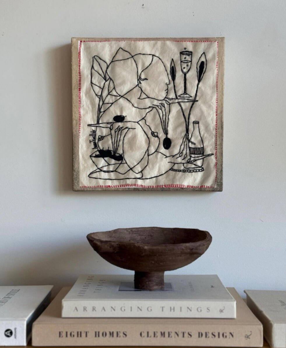 “Breathe in breathe out”. 2025, hand embroidery on linen, 15.3”x15” / 39x38 cm