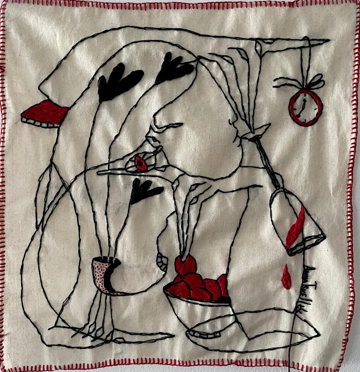“The time is now”, 2025, hand embroidery on linen, 15”x15” / 38x38 cm
