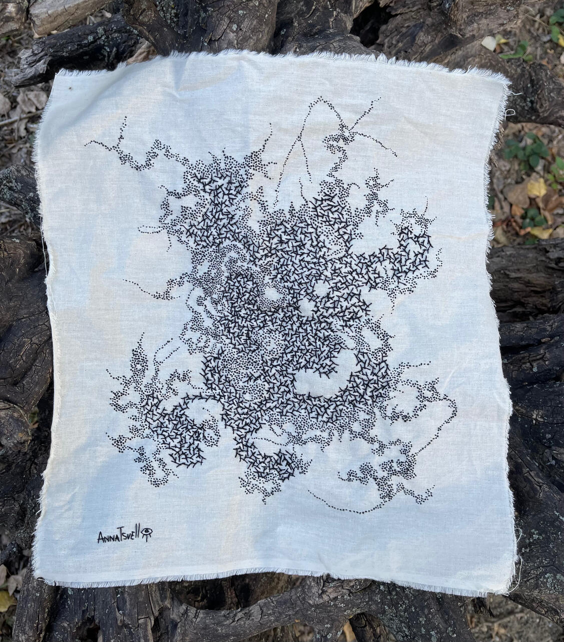 Untitled, 2025. Hand embroidery on linen, 36x40 cm / 14.1”x15.7”.
