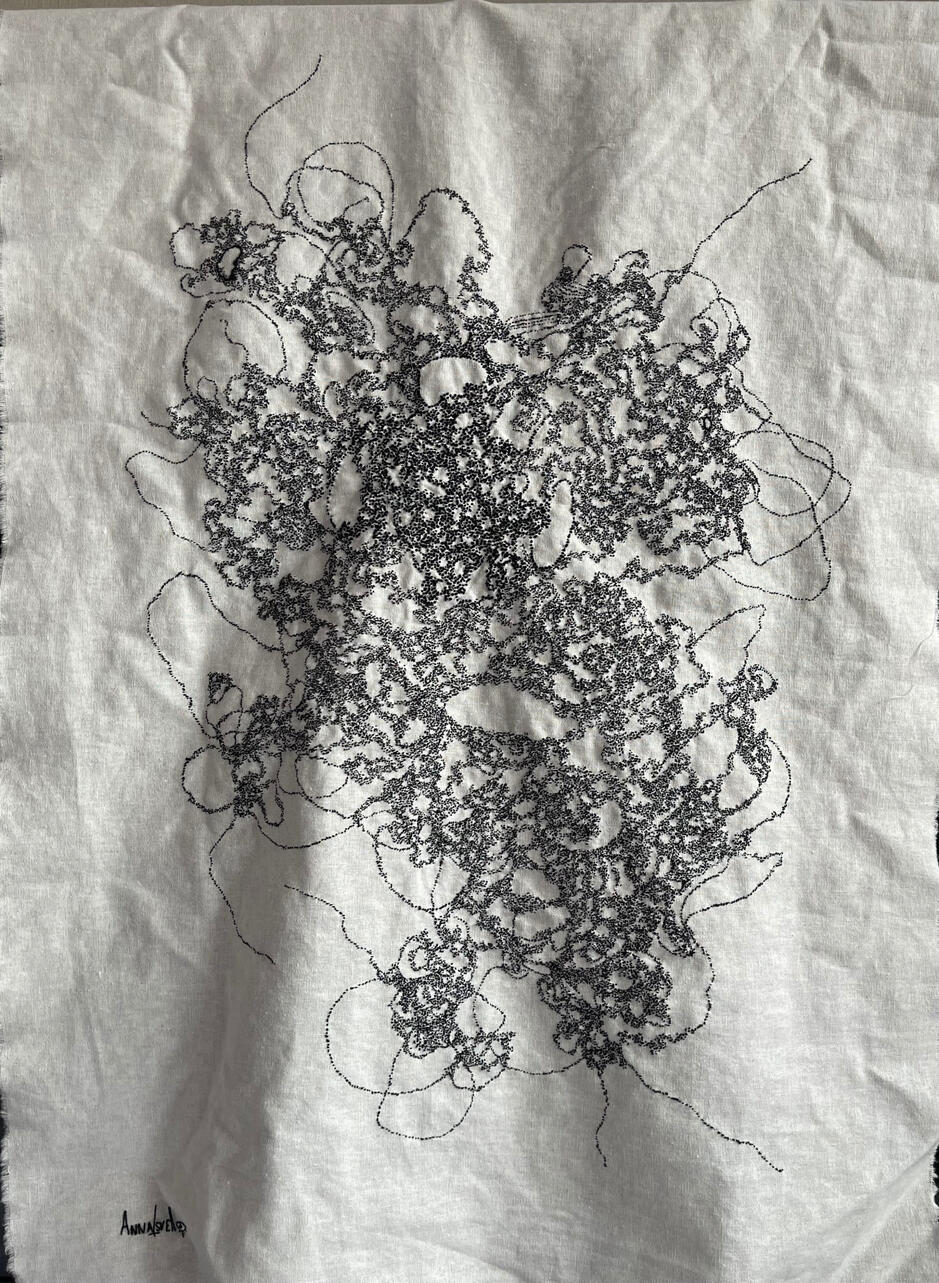 “The conquest”, 2026. Hand embroidery on linen, 50x68 cm/19.6”x26.7”.