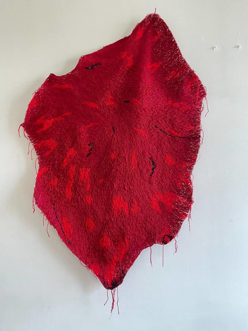 "Inner Fire", 2025. Hand embroidery and beads on tulle,120x90 cm / 47.2”x35.4”