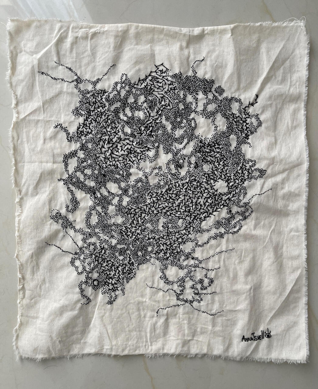 Untitled, 2025. Hand embroidery on linen, 40x47 cm. Private collection