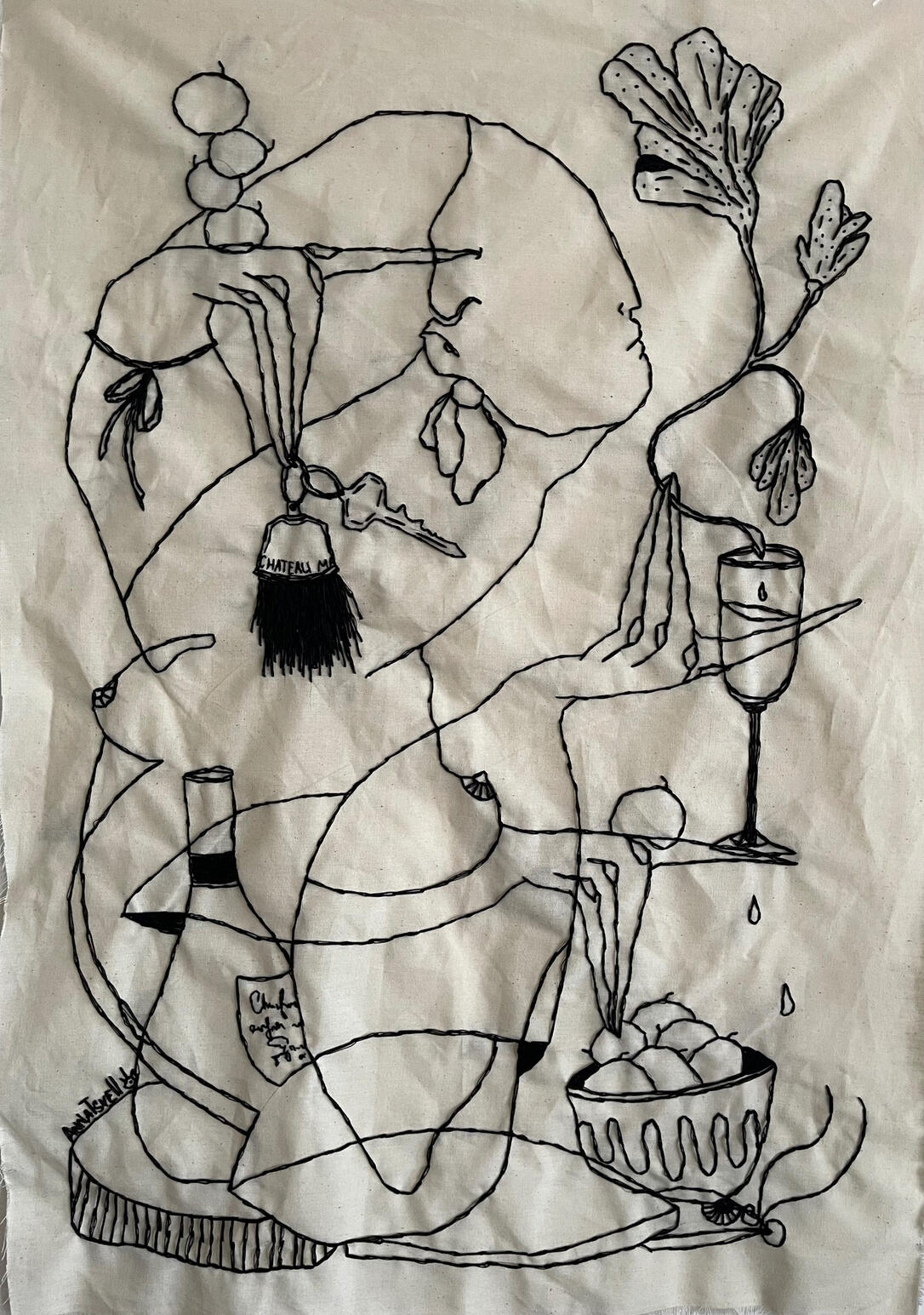 Late evening at Chateau Marmont”, 2025, hand embroidery on linen, 50x74cm / 19.6”x29.1”. Private collection