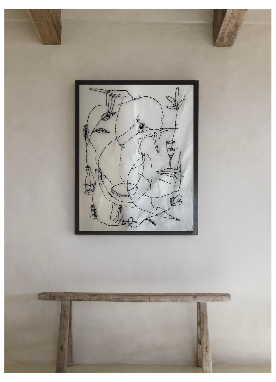 “Any way the wind blows”, 2025. Hand embroidery on tulle, 90x72 cm / 35.4”x28.3”